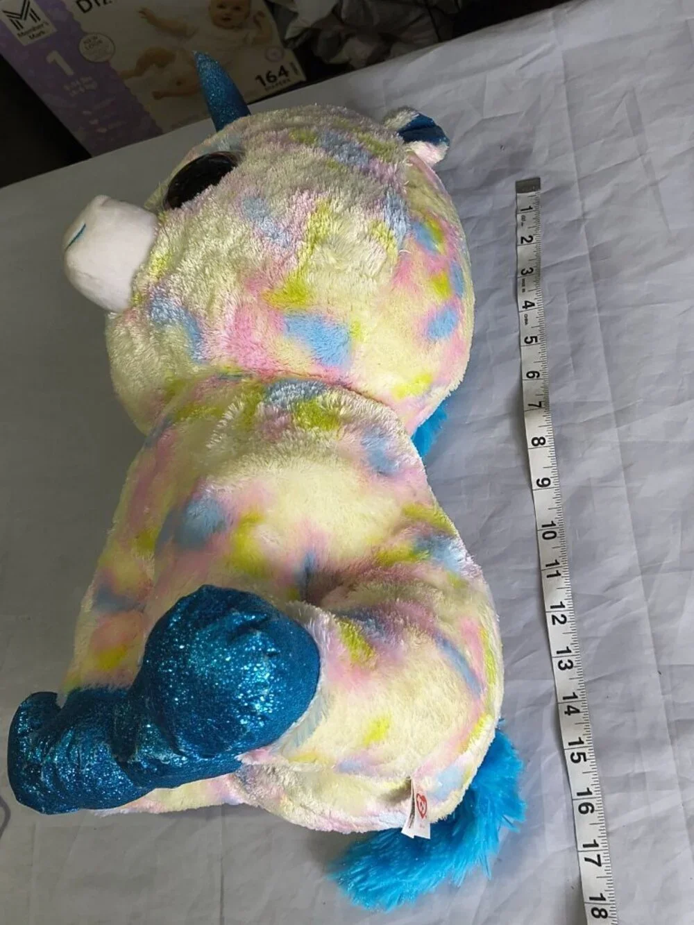 Ty Beanie Boos Blitz the Unicorn Pastel With Blue Horn Large Size 17